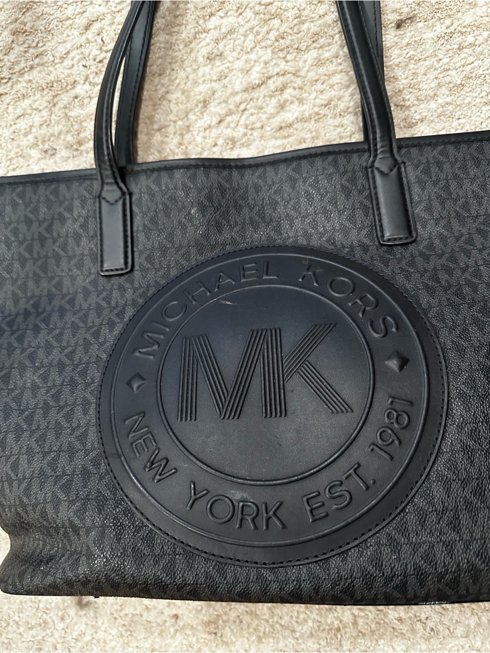Michael Kors Black MK Embossed Logo Tote - Picture 3 of 7